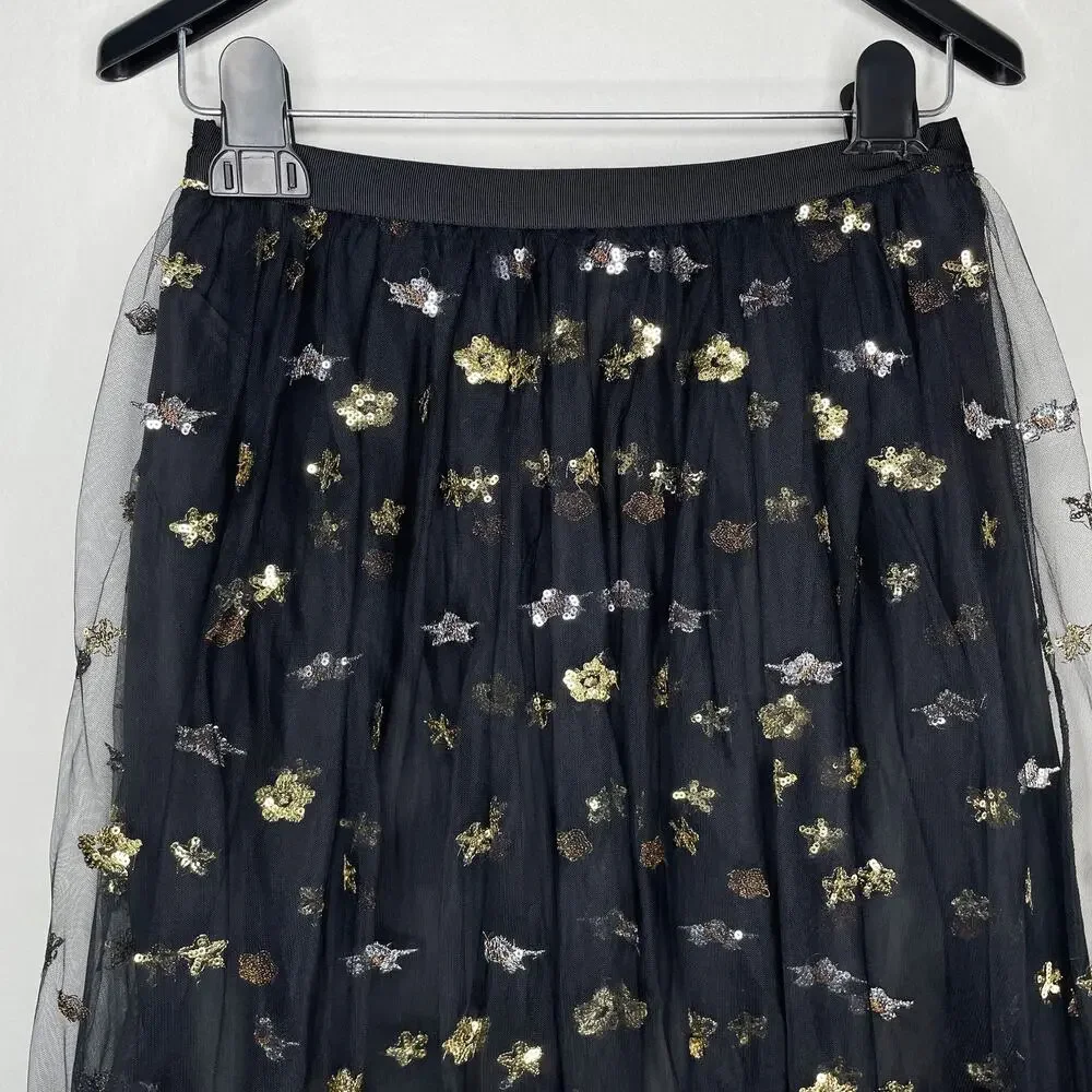 Cupcakes and Cashmere Scarlet Sequin Celestial Star Layered Tulle Midi Skirt XS